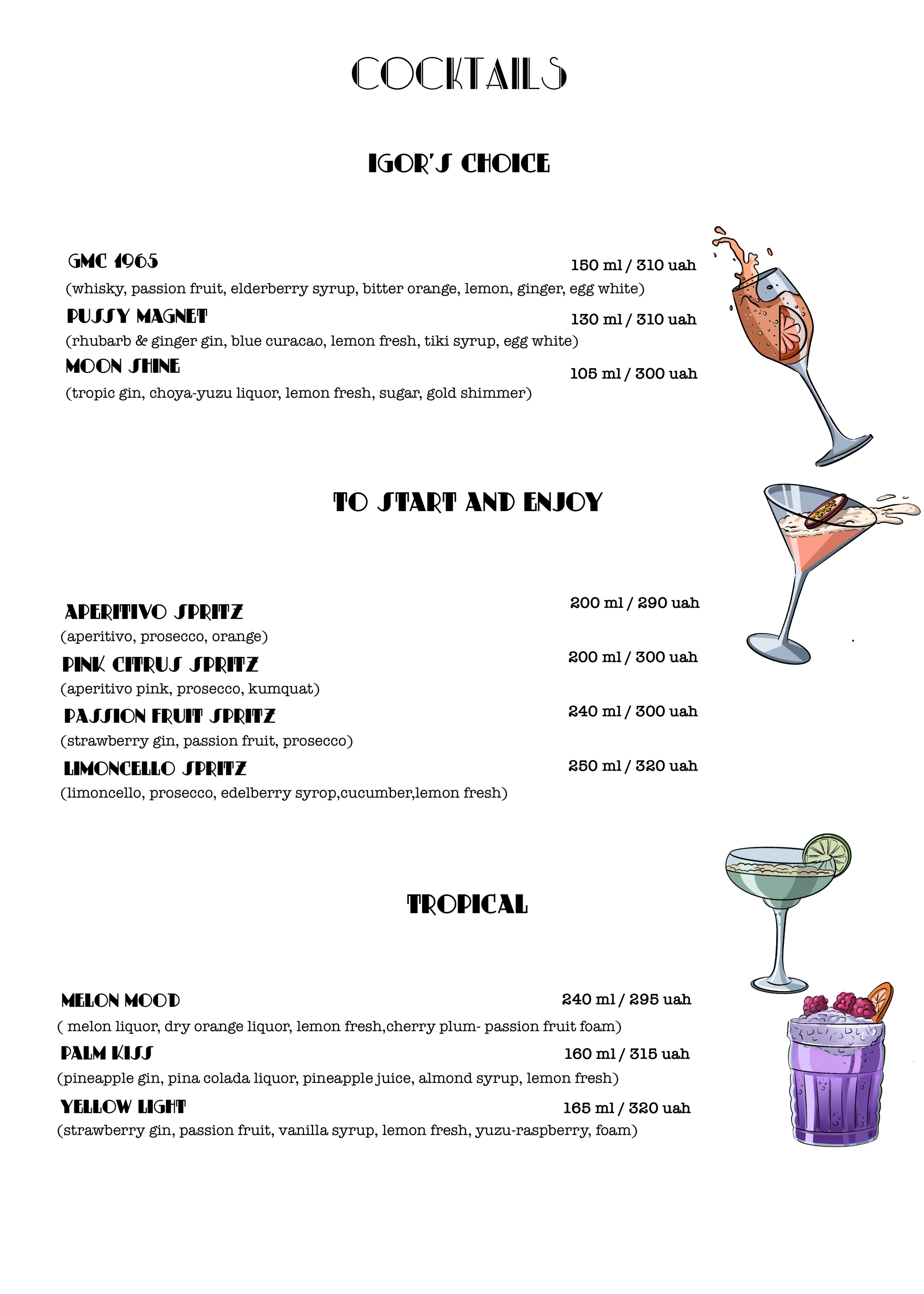 menu cocktails