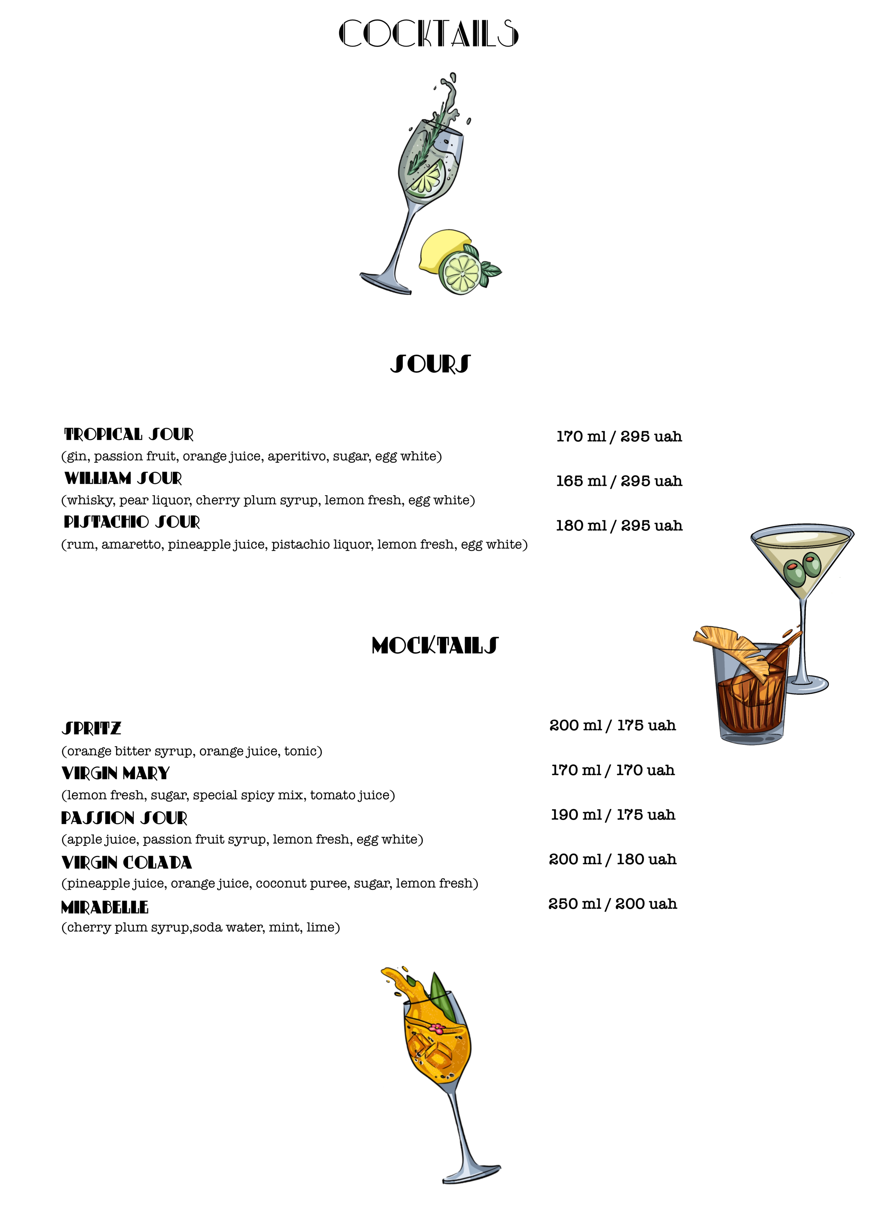 menu cocktails