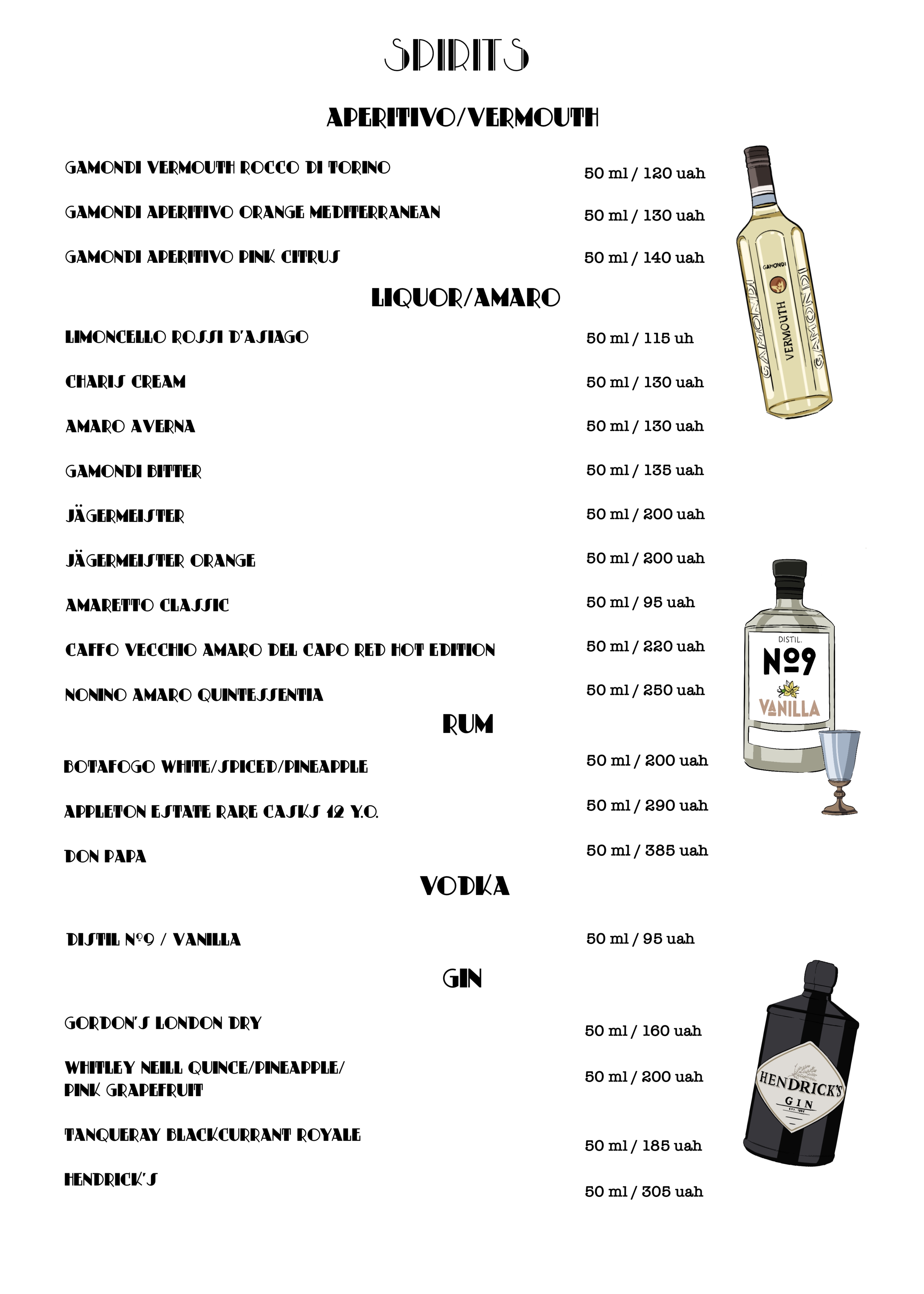 menu cocktails