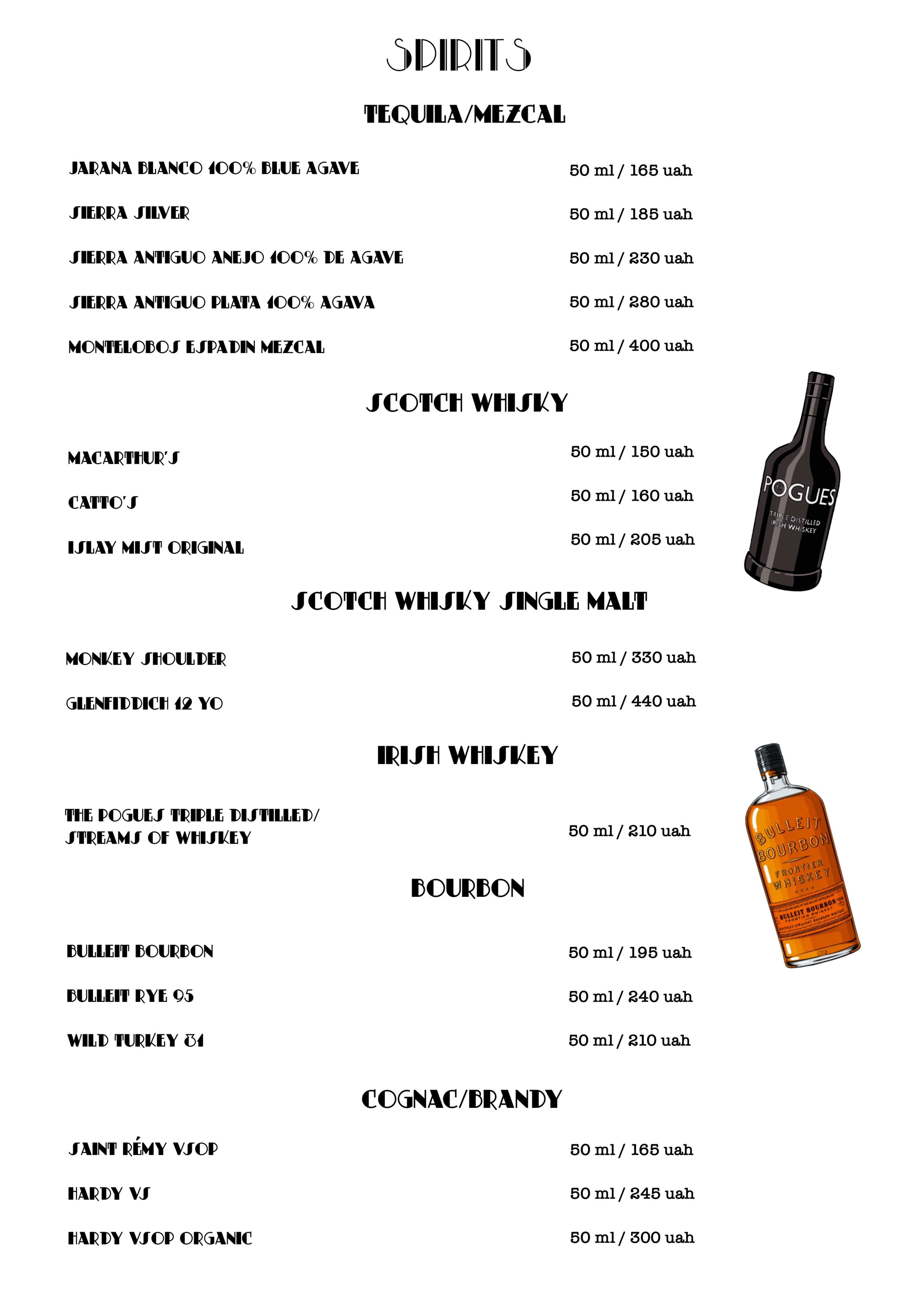 menu cocktails