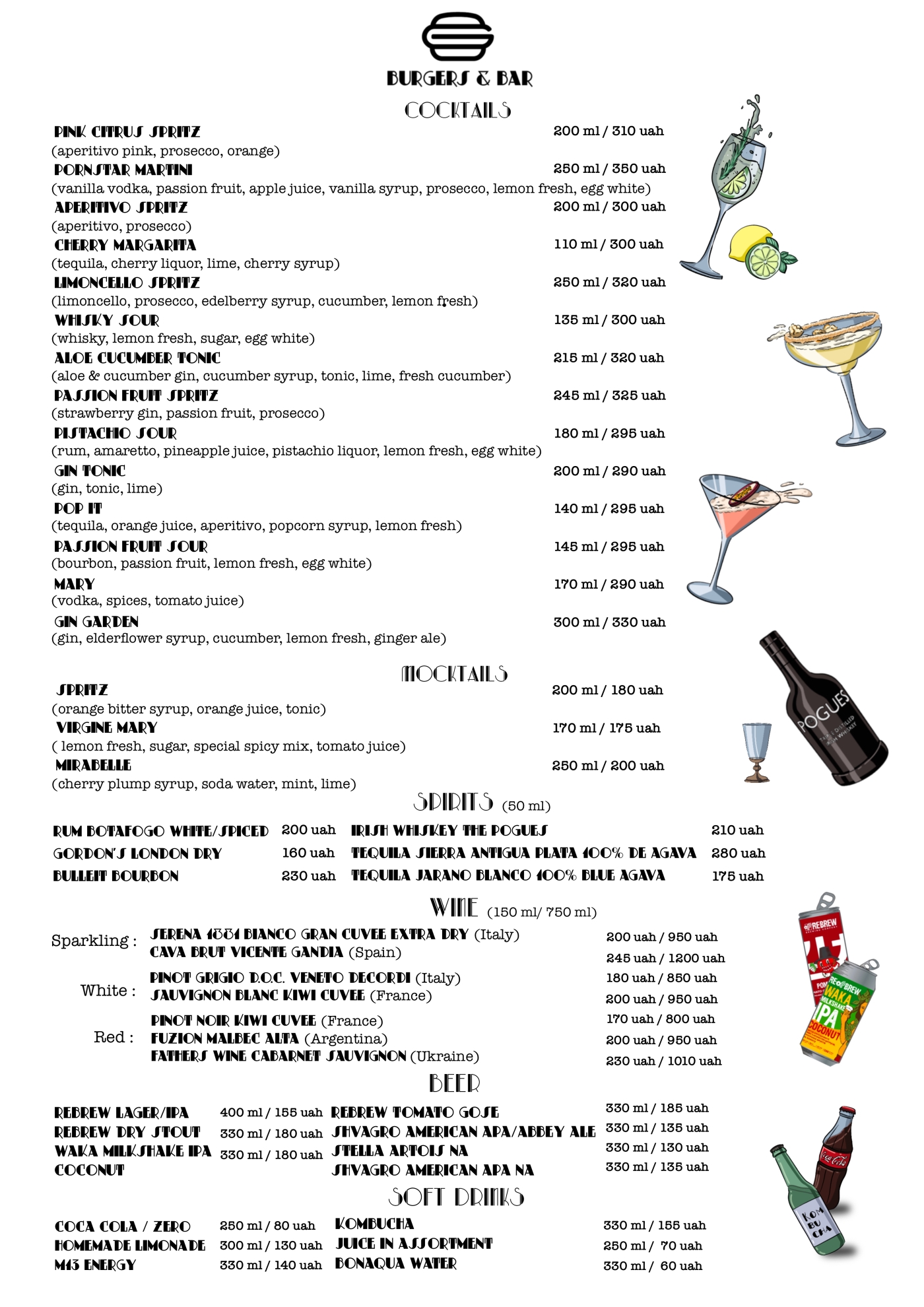 menu cocktails